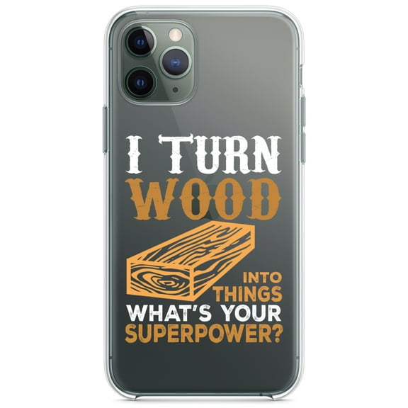 DistinctInk Clear Shockproof Hybrid Case for iPhone 11 Pro MAX (6.5" Screen) - TPU Bumper Acrylic Back Tempered Glass Screen Protector - Turn Wood into Things What's Your Superpower