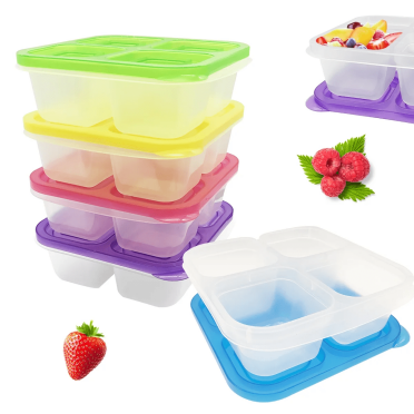 4-Compartment Reusable Snack Bento Boxes, 5 Packs Food Containers for School,Work and Picnic,Portable Snack Box, Meal Prep Container