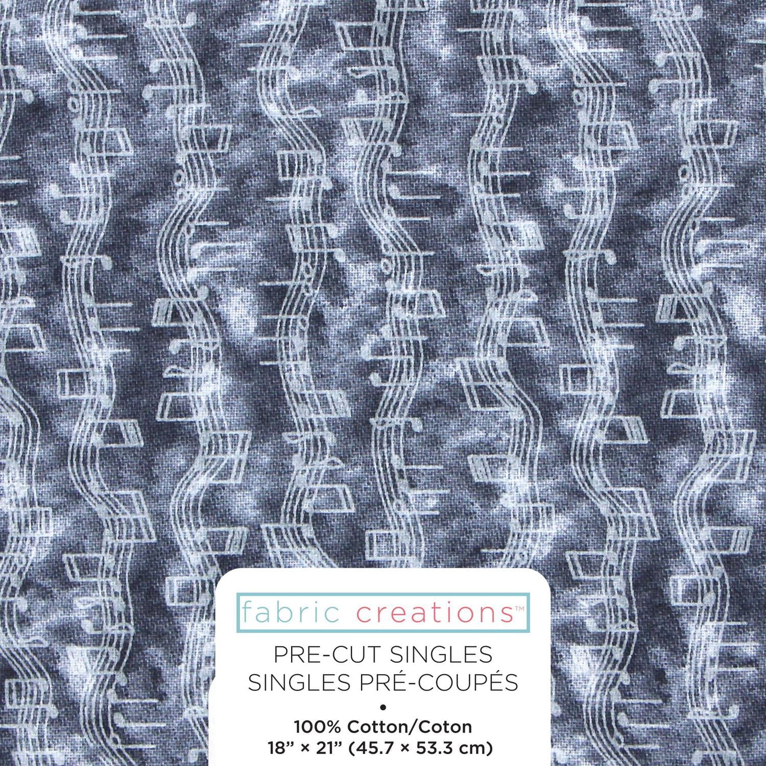 Fabric Creations Navy Blue with White Lines of Music Fat Quarter Pre-Cut Fabric - 18" x 21" / 45cm x 53cm