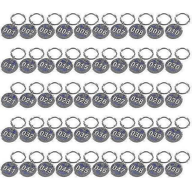 Llavero con números de 1 a 50, etiquetas de números, casillero, llaveros de gimnasio, número grabado con llaveros, etiqueta de números de aluminio