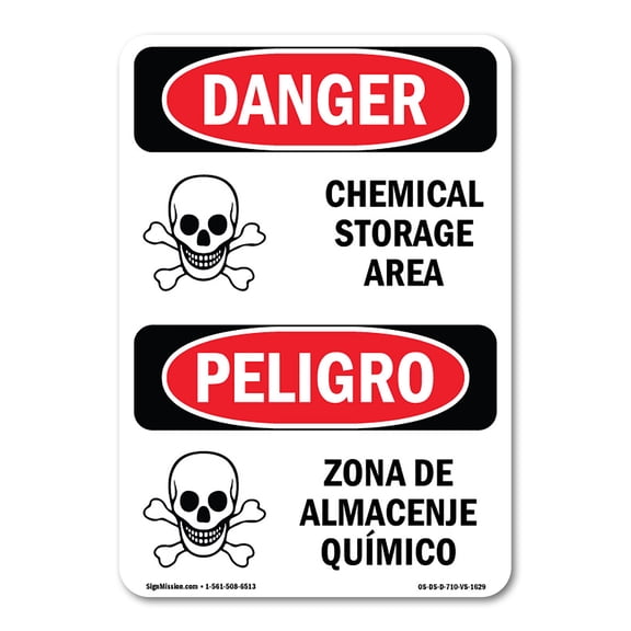 OSHA Danger Sign - Chemical Storage Area Bilingual | Decal | Protect Your Business, Construction Site, Warehouse & Shop Area |  Made in The USA