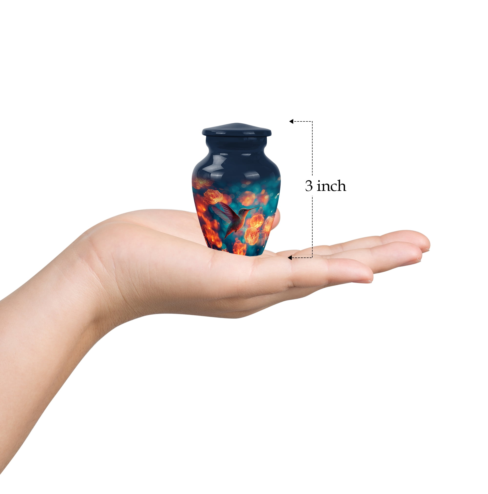 Humming Bird Burial Urns For Male - Orange Keepsake Cremation Urn For Ashes For Women - Tiny Flower Urn For Mom - Blue Decorative Urns For Human Ashes 3 Inch