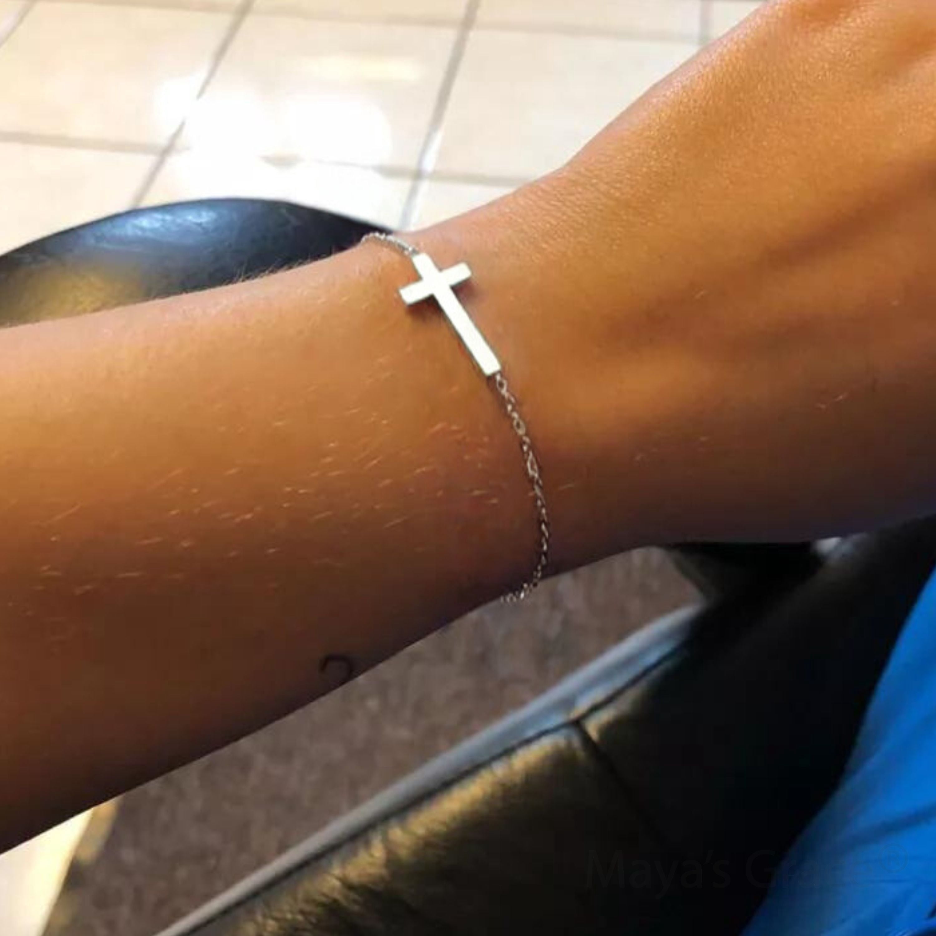 Maya's Grace Adjustable Cross Ankle Bracelet for Women - Silver