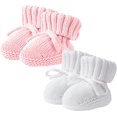 thumbnail image 1 of Fangool Zapos para recién nacidos | Botitas de punto suave | Un abrazo suave para los pies de tus peques | Zapos cálidos, cómodos y ligeros para niños y niñas (blanco y rosa, 0-6 meses), 1 of 5