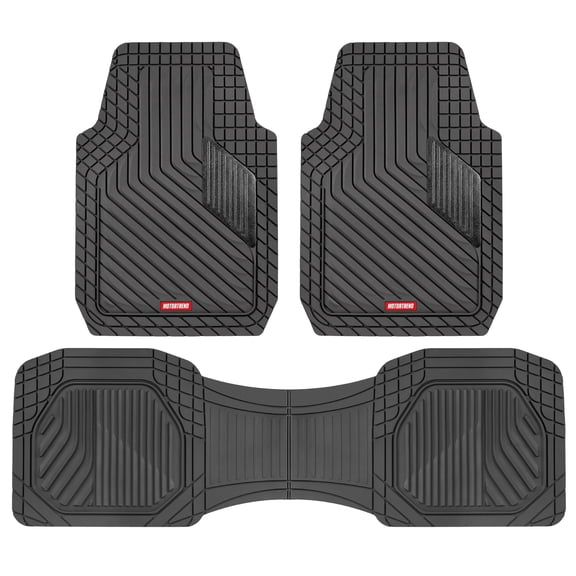 Motor Trend MetallicGuard Car Floor Mats Full Set - Durable Rubber Floor Mats with Black Metallic Heel Pad, All-Weather Interior Protection for Front and Rear with Non-Slip Backing