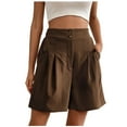thumbnail image 2 of up to 60% off Gifts Usmixi Womens High Waist Shorts Summer Button Lightweight Loose Straight Short Pants Casual Solid Pleated Wide Leg Shorts with Pocket Coffee XL, 2 of 4