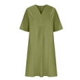 thumbnail image 4 of Birdeem Robe Décontractée à Manches Courtes en Coton et Lin pour Femmes Printemps et Été Col en V, 4 of 6