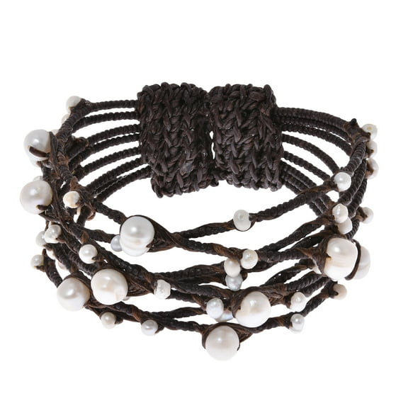 AeraVida Contempo Criss Cross Rope Wrap Wire Cultured Freshwater White Pearl Cuff