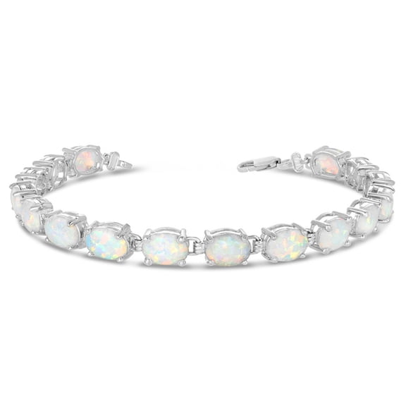 OVAL SIMULATED OPAL (9 X 7) TENNIS BRACELET IN WHITE GOLD : 14K 7.5"