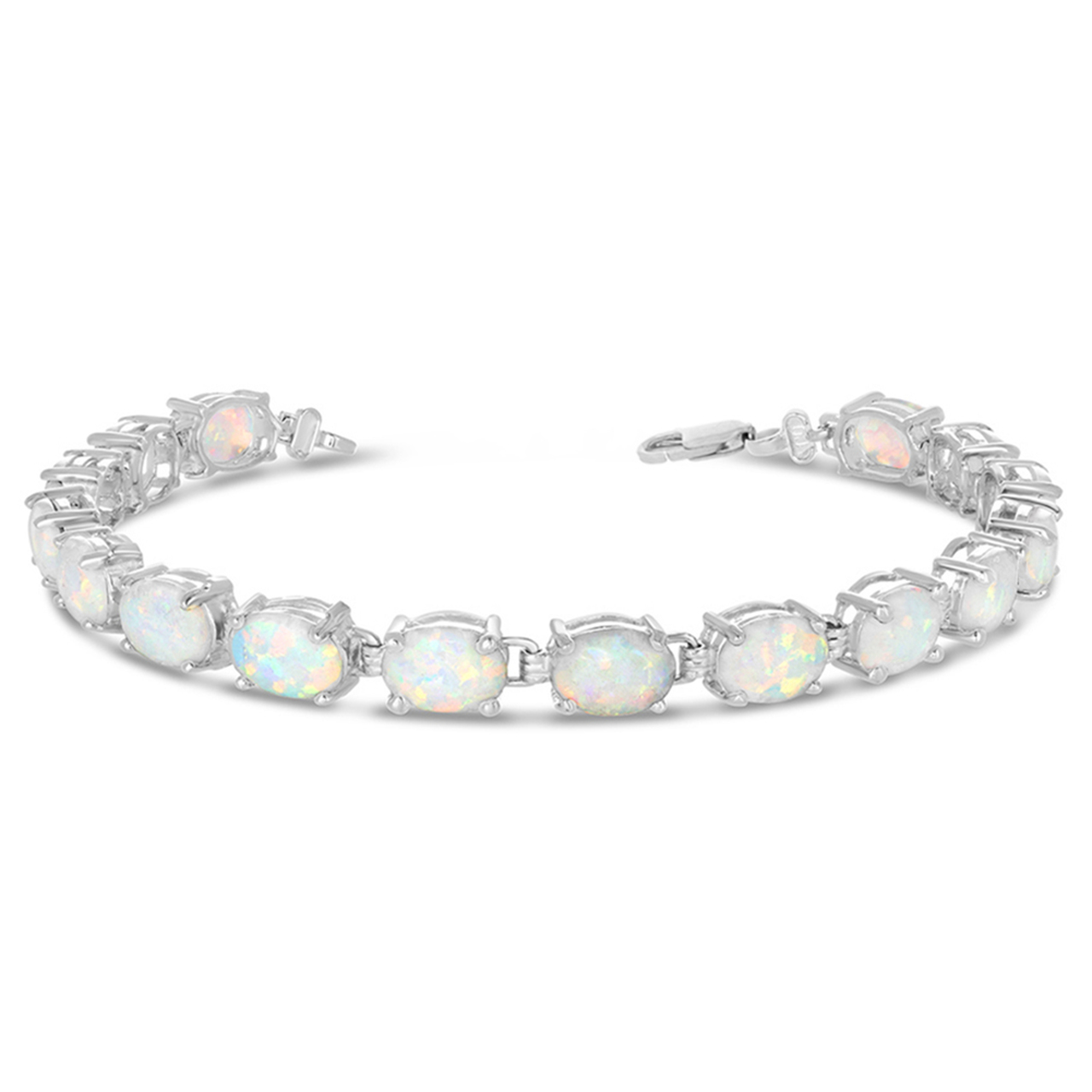 OVAL SIMULATED OPAL (9 X 7) TENNIS BRACELET IN WHITE GOLD : 14K 7.5"