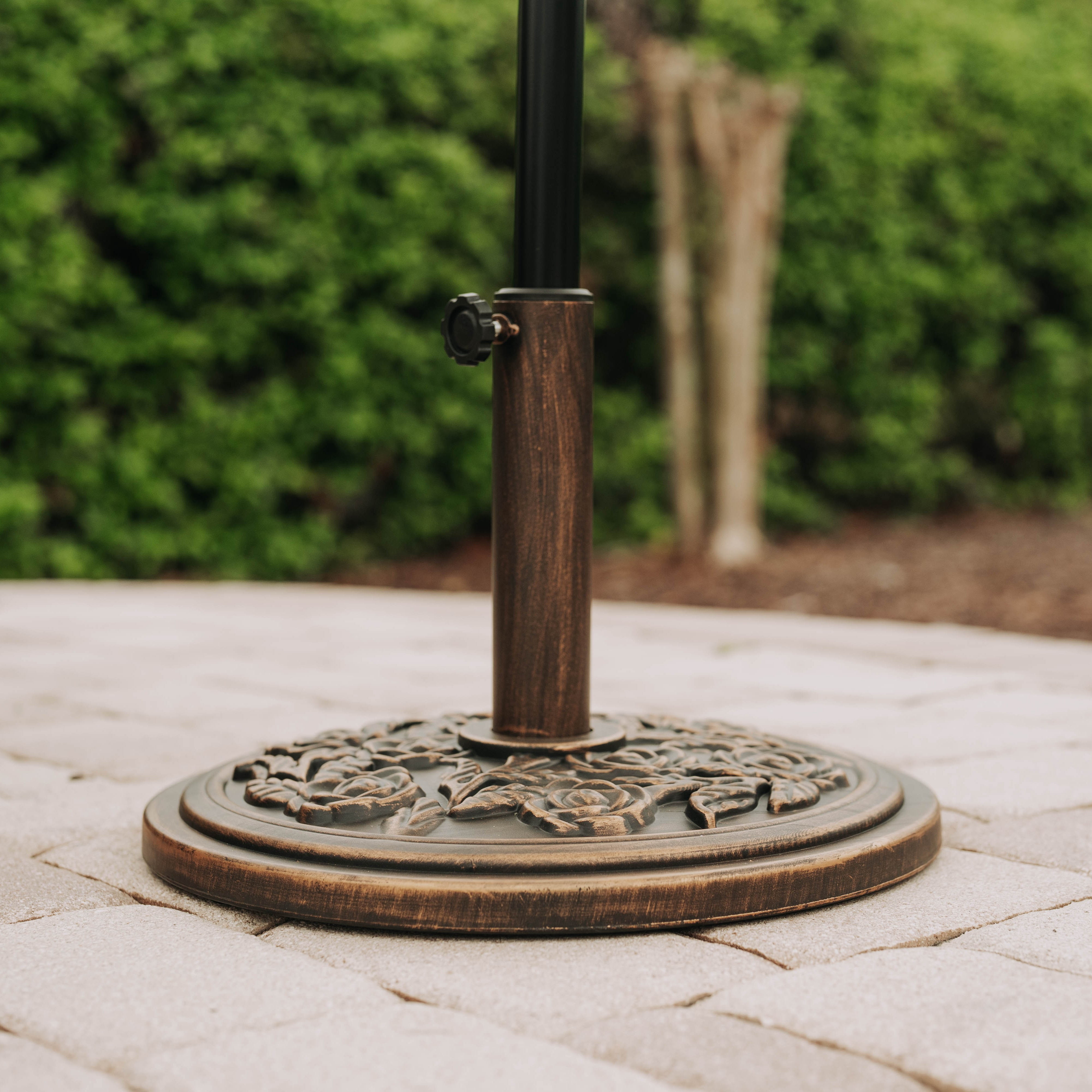18 Inch Cast Stone Patio Umbrella Base, Bronze Powder Coated Finish