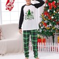 thumbnail image 1 of Traje de pantalón largo verde familiar cintura elástica estampado de árbol de Navidad traje diario a cuadros, 1 of 8