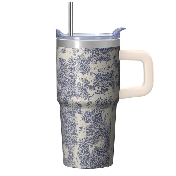 Bohemian Print 20oz Tumbler with Handle & Straws, Insulated Stainless Steel Travel Mug, Leak-Proof, Perfect Coffee Cup Gift