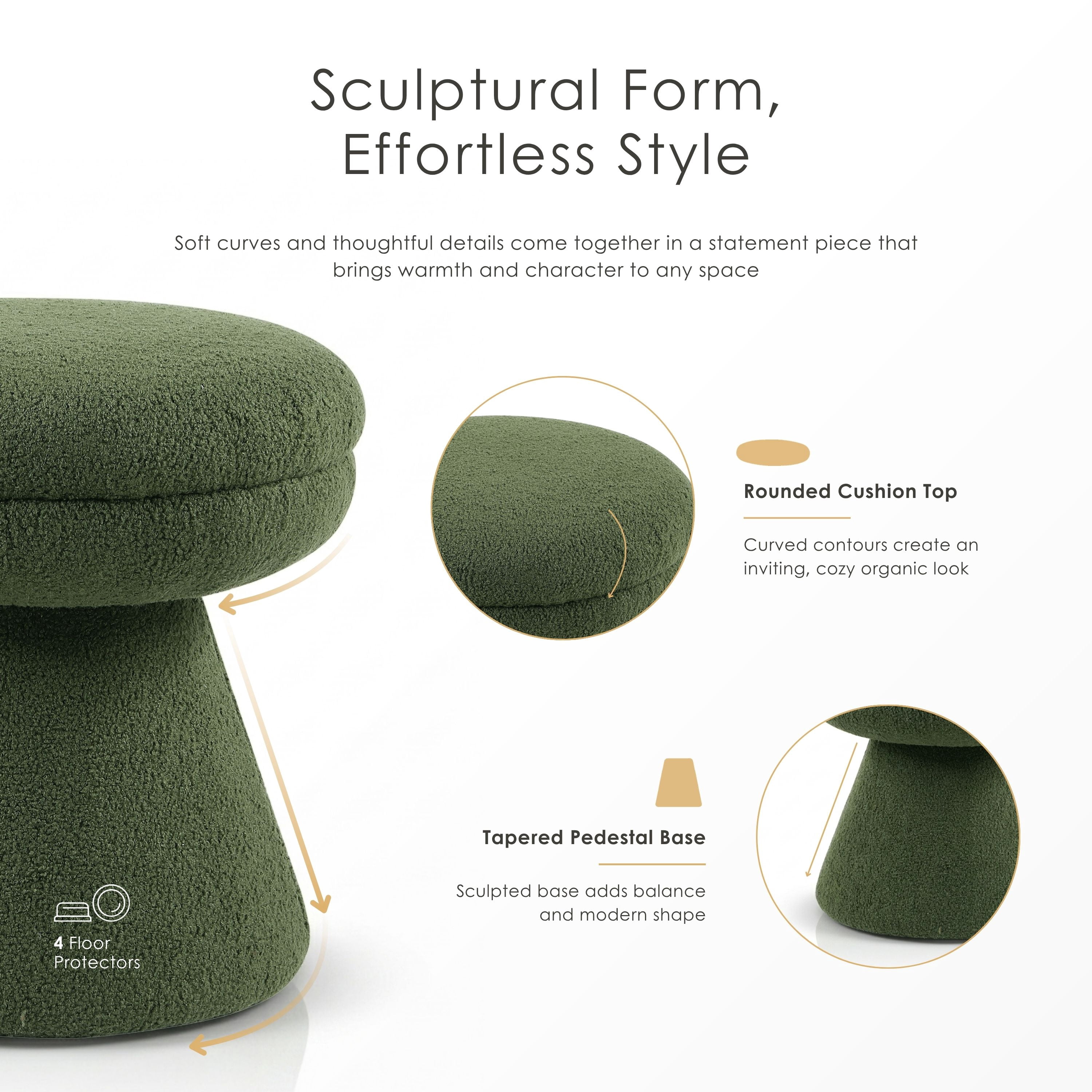 Furniture of America Thia Modern 17.5" Upholstered Mushroom-Shape Design Stool, Saddle Brown