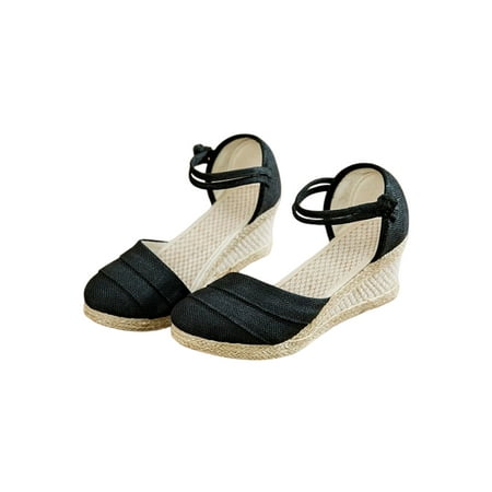 

Rotosw Womens Espadrilles Sandal Ankle Strap Sandals Summer Pumps Shoes Lightweight Beach Mary Jane Heels Wedding Casual Black 8.5