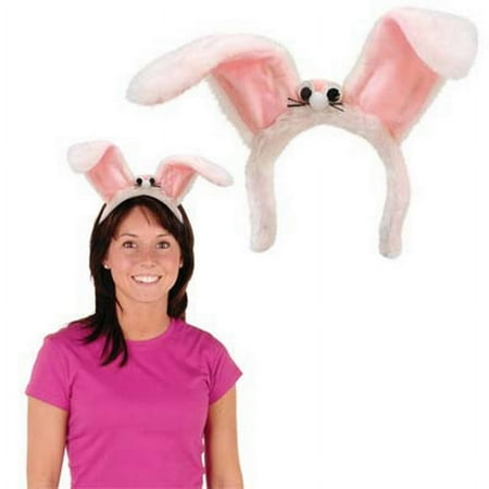 Adult size Pink Plush Bunny Ears Headband with Nose and Wiggle Eyes - Easter - 1 per pack