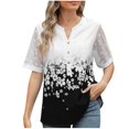 thumbnail image 1 of Tops Florales para las Mujeres V-Cuello Patchwork Encaje Manga Blusa, Corto Casual Floral Estampado Verano Poliéster, 1 of 9