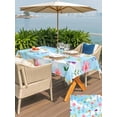 thumbnail image 5 of Outdoor Tablecloth with Umbrella Hole for Patio/Picnic/Party/Camping, Summer Floral Waterproof Table Cloth Rectangle Table Cover Washable, Pink Wildflowers Country Botanical Sky Blue (52"x 70"), 5 of 9