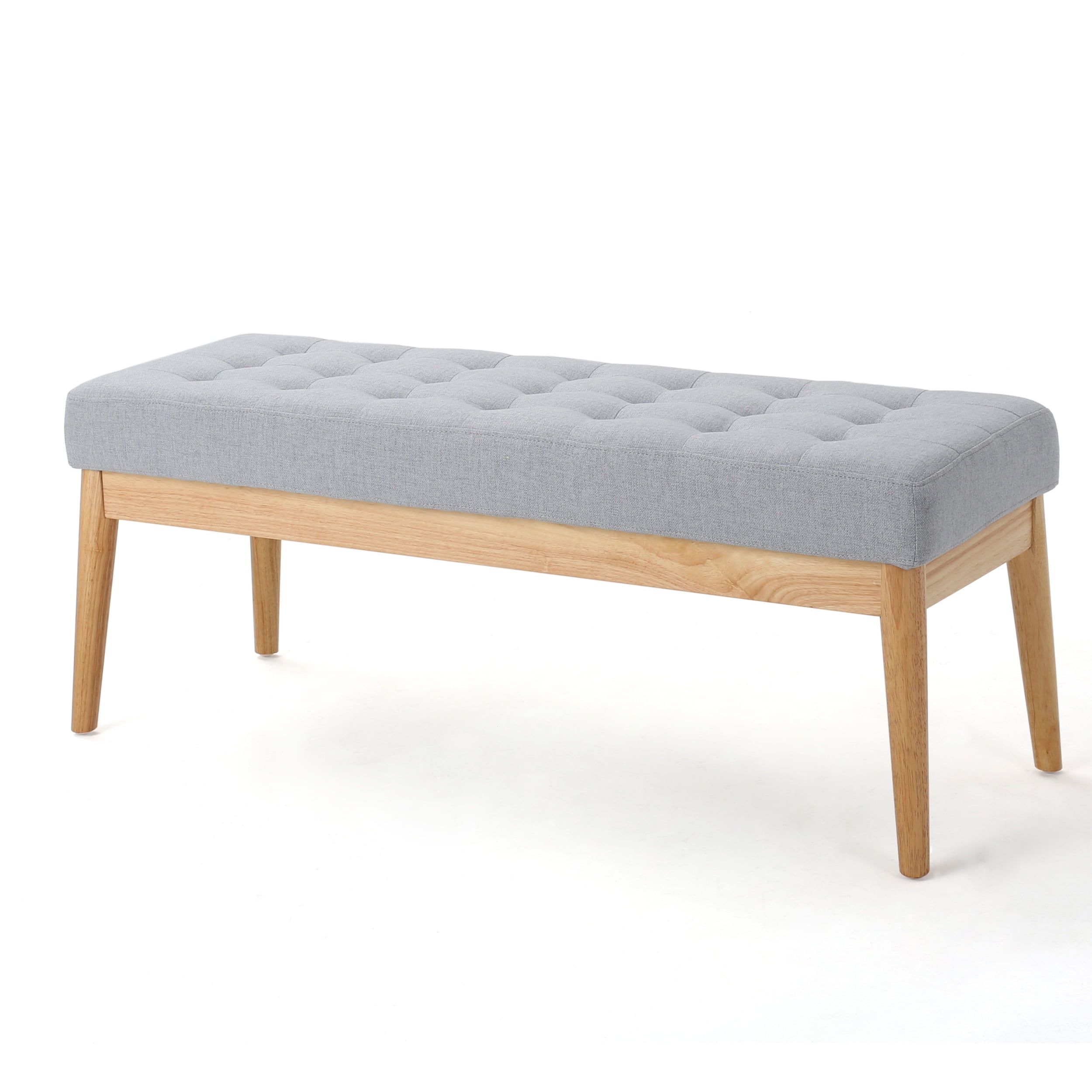 GDF Studio Anglo MidCentury Modern Light Grey Tufted Fabric Bench