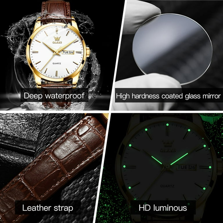 WWOOR New Watch Men Top Brand Luxury Men's Gold Black Quartz Watches  Waterproof Date Leather Casual Classic Wrist Watch Male Box