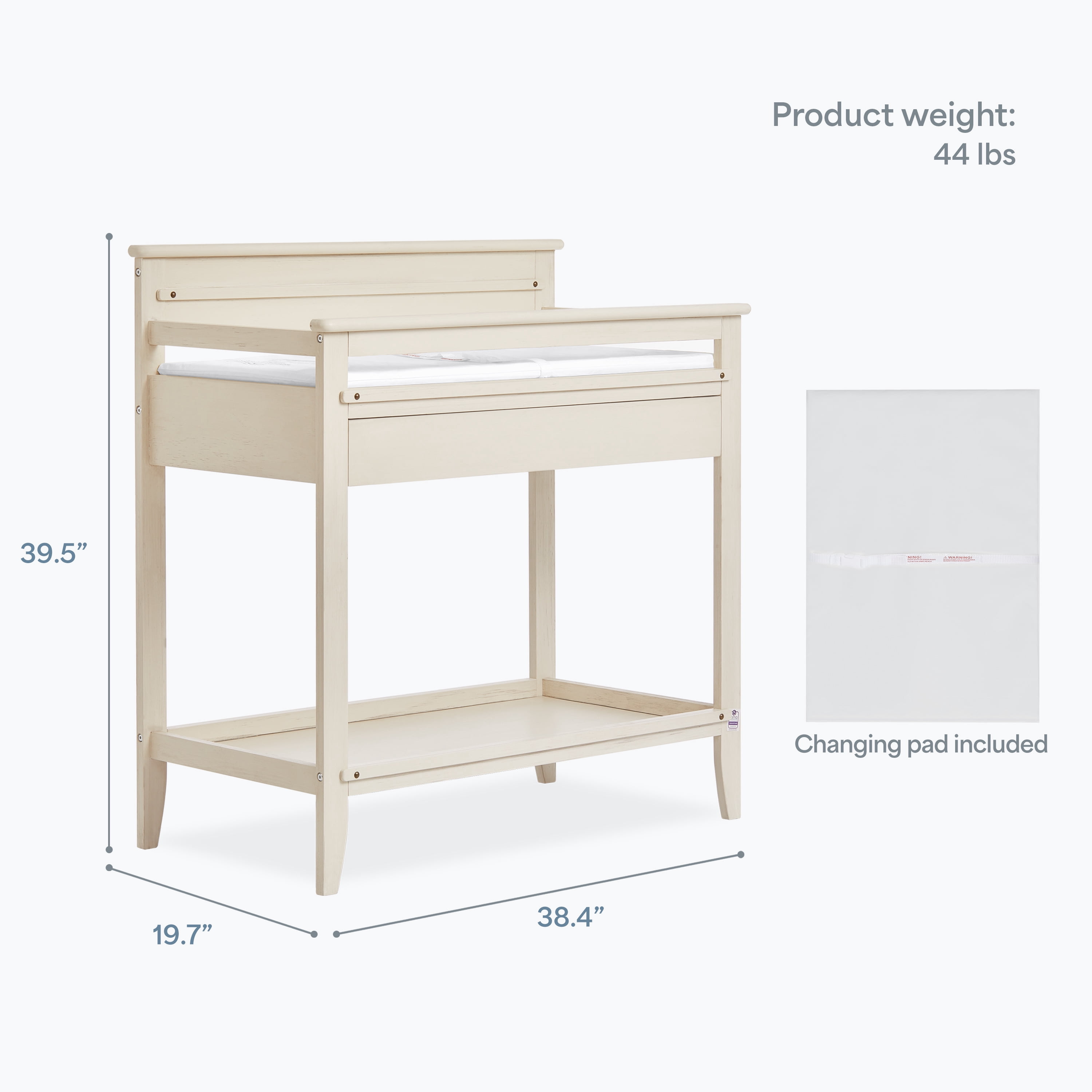 Dream On Me Bayfield Changing Table, JPMA & Greenguard Gold Certified, Glazed Brush White