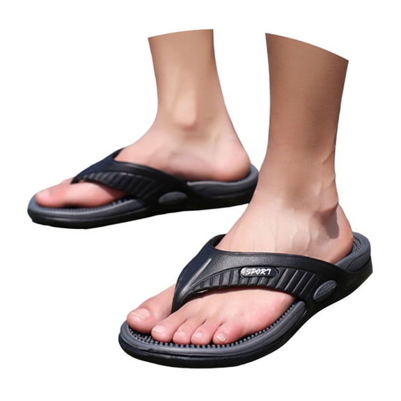 HNMKIU Mens Slippers Summer Beach Flip Flops with Comfortable Sole for Casual Outdoor Daily Wear Lightweight On Sandals Flip Flops for Men Z02_Black,8
