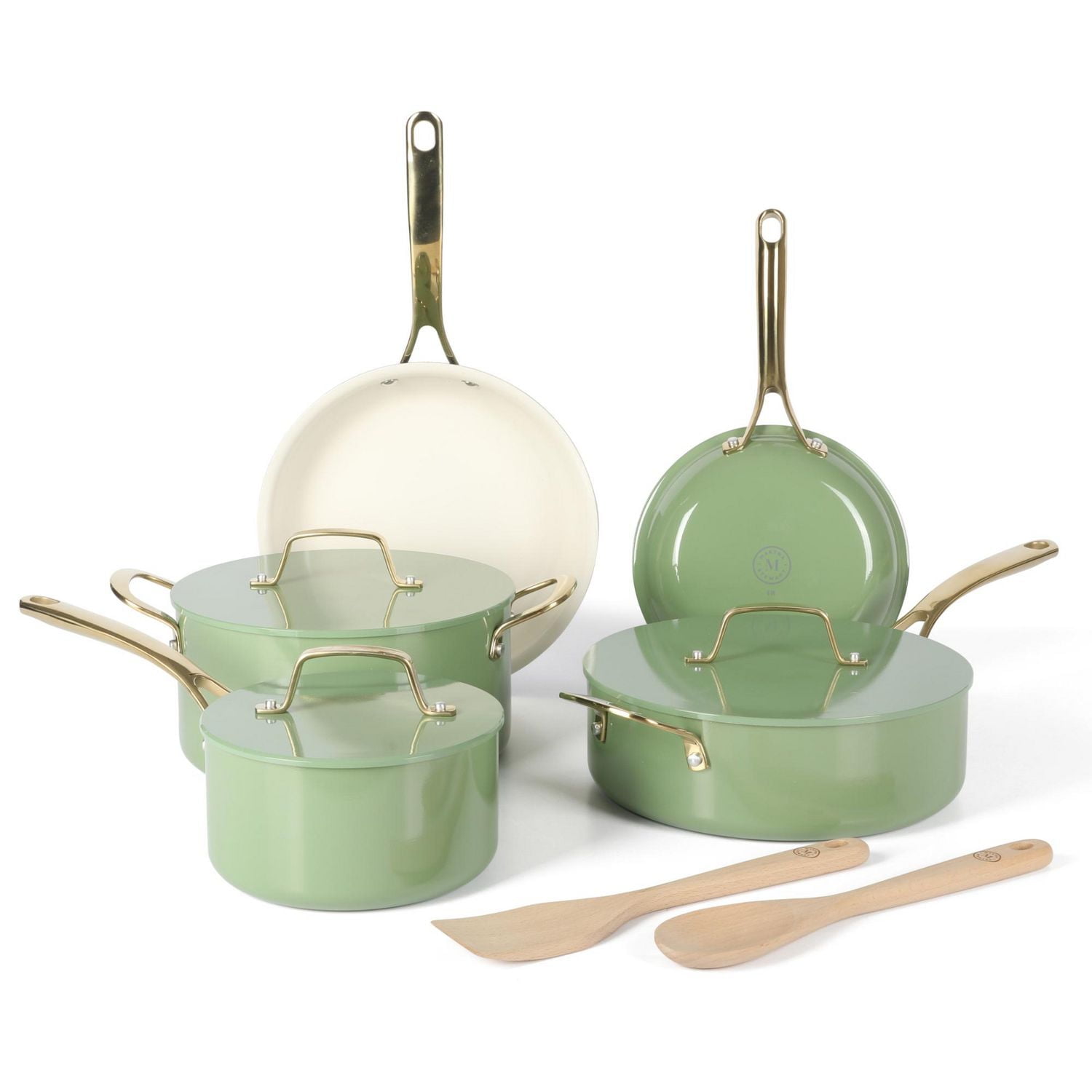 Martha Stewart Galway 10 Piece Aluminum Cookware Set w/Alum Lid, Sage