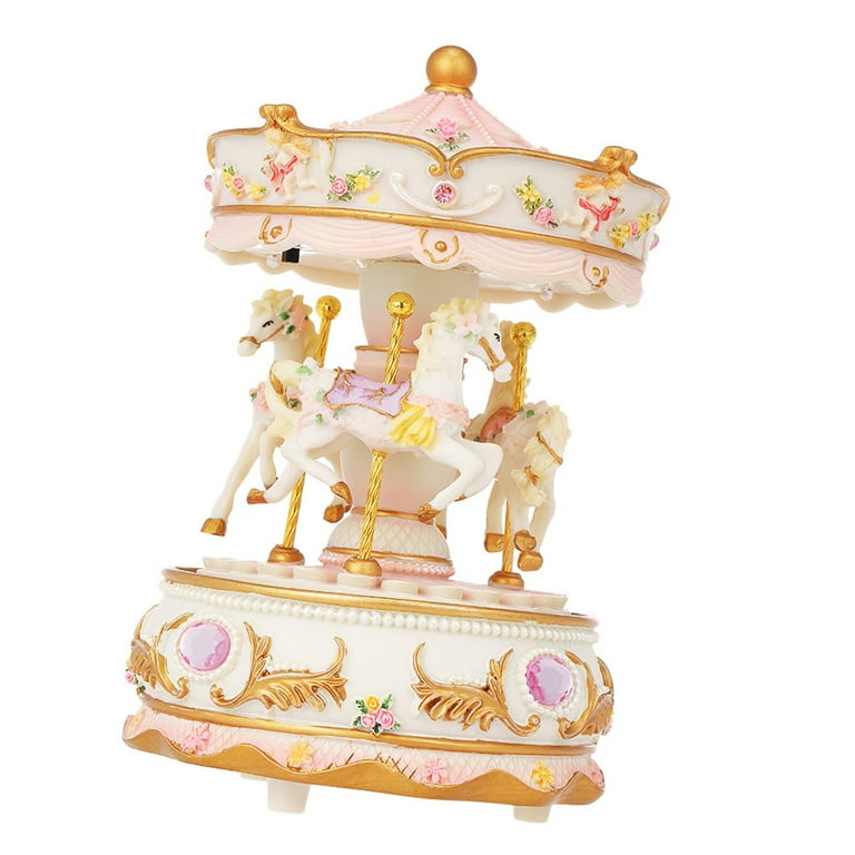 Mini Carousel Clockwork Music Box Colorful LED Merry-go-round
