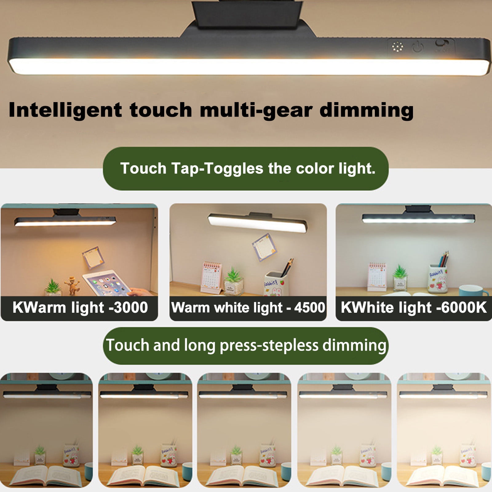 Specollect Clearance 1Pcs Desk Lamp, Reading & Office Lamp, Rechargeable LED Light,3 Colors, Adjustable brightness,LED for Bedroom & Desk with Eye-care