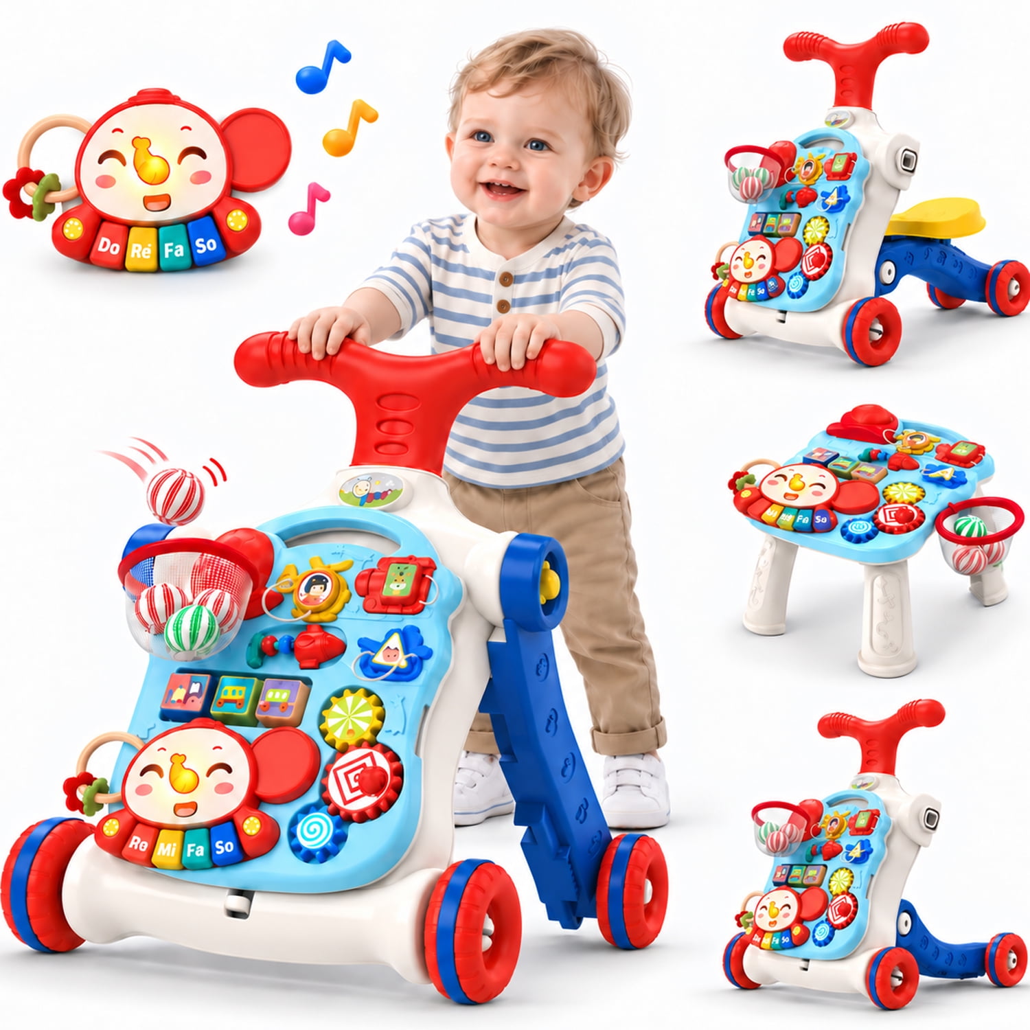 JoyStone 5 in 1 Baby Push Walker with Detachable Activity Panel, Sit-to-Stand Learning Walker with Music, Adjustable Speed Walking Toy for Babies 12+ Months