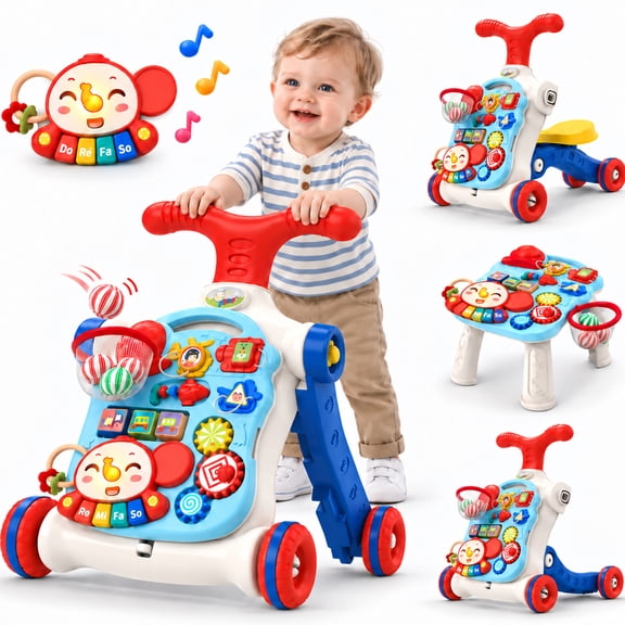 JoyStone 5 in 1 Baby Push Walker with Detachable Activity Panel, Sit-to-Stand Learning Walker with Music, Adjustable Speed Walking Toy for Babies 12 Months