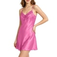 thumbnail image 4 of Shrysg Women's Satin Silk Sleepwear Sexy Lingerie Nightgown Sleeveless V Neck A-Line Chemise with Floral Lace Trim Pink, 4 of 5