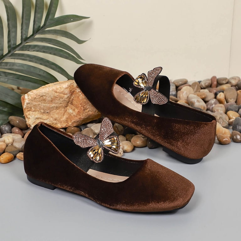 rose gold flat dress shoes Women's Ballet Suede Pointed Toe Mary Jane Shoes Comfortable Slip on Dressy Work Business Casual Shoes with Pearl Strap Size 9 SCV021327_G