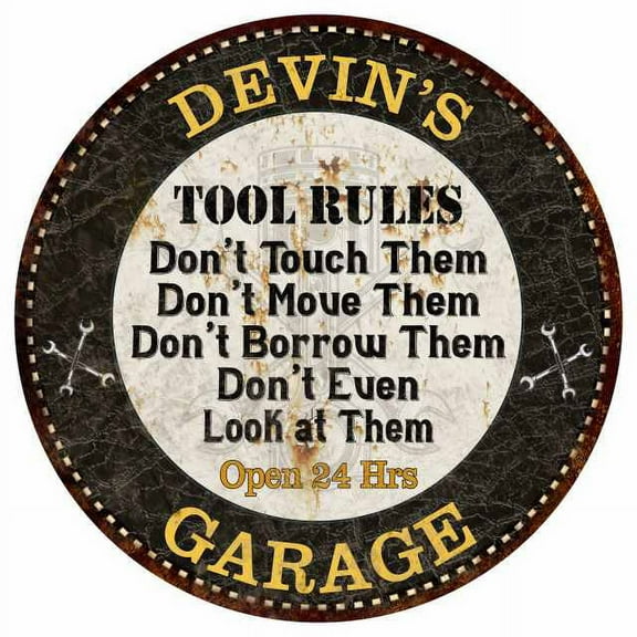 DEVIN'S Garage Rules 14" Round Metal Sign Garage Bar Wall Decor 100140013152