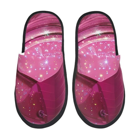 Balery Sparkling Pink Toilet Slient Indoor Furry Fleece Comfort House Shoes Soft Non-Slip Home Shoes Cotton slippers House Slippers-- Large