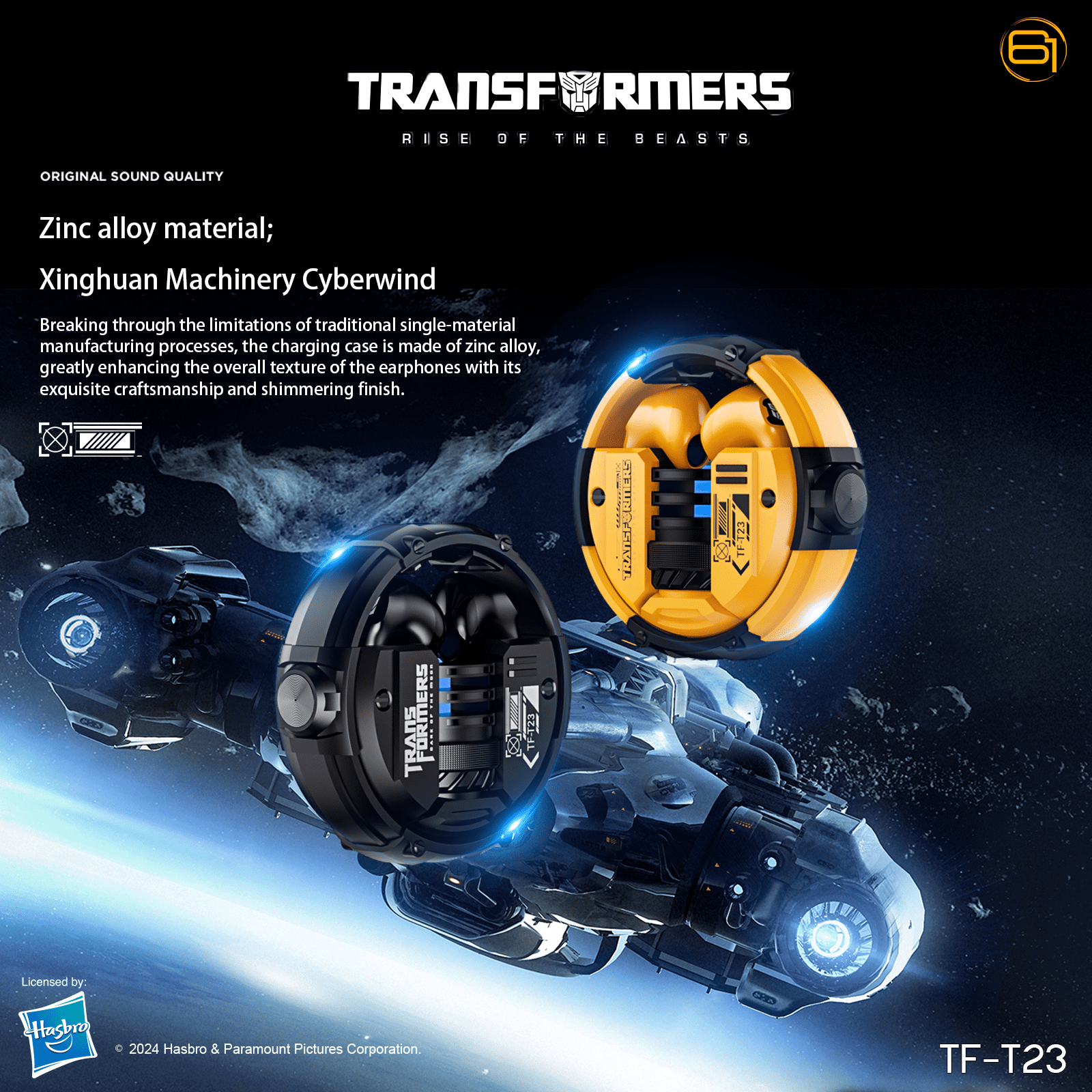 Transformers TF-T23 Wireless Bluetooth Earbuds - Premium Zinc Alloy Case RGB Breathing Lights, Gaming Mode, 13mm Loudspeaker, Deep Bass Sound, Long Battery Life, Type-C Fast Charge – Megatron Black