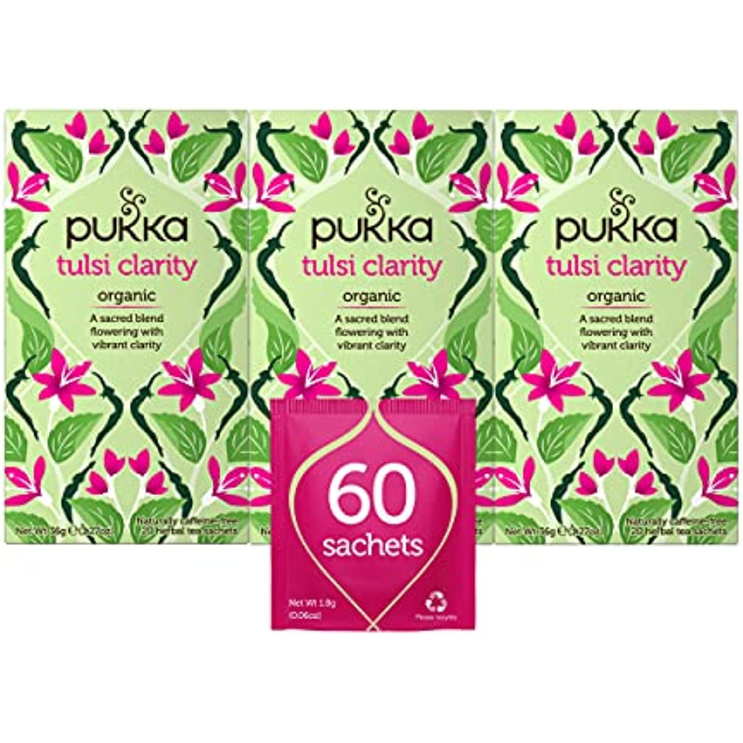 Pukka Organic Tea Bags, Tulsi Clarity, Herbal Holy Basil Tea (3 Pack
