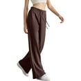thumbnail image 2 of Women'S High Waisted Straight Leg Sweatpant Comfy Interior Drawstring Workout Sweat Pants Pocket Brown L, 2 of 9