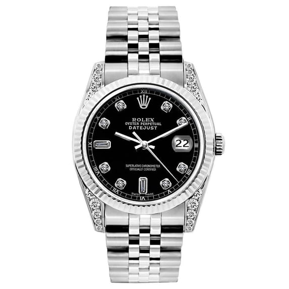 Pre-Owned Rolex Datejust 26MM 6916 Black Diamond Dial Fluted Bezel Stainless Steel Jubilee Bracelet