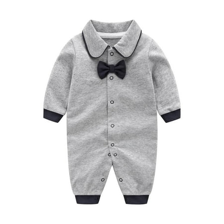 

JAKANYQ Bodysuits Newborn Baby Boys Bow Long Sleeve Outsie Bodysuit Banquet Wedding Jumpsuit Clothes Skin-Friendly