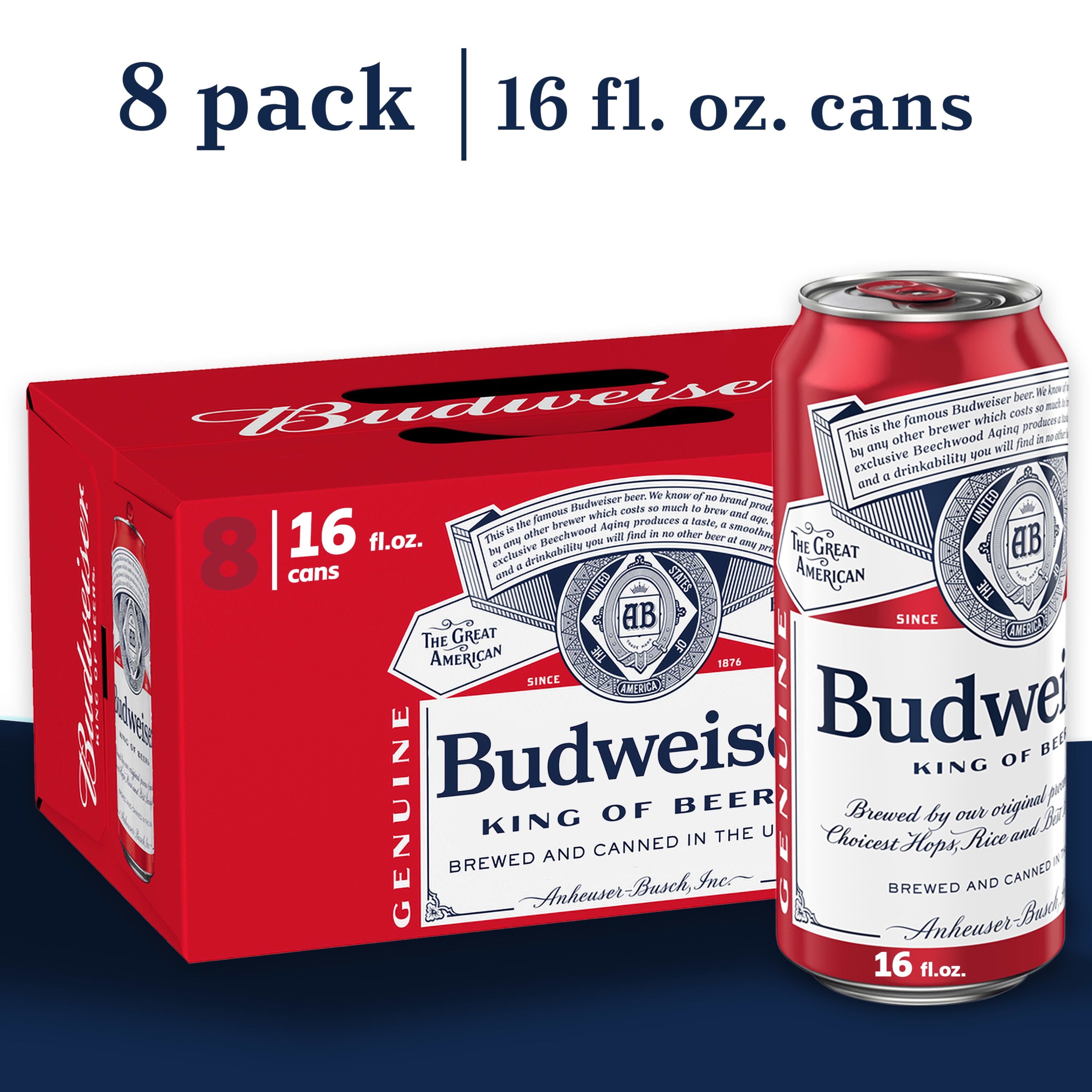 Budweiser Beer, 8 Pack Beer, 16 FL OZ Cans, 5.0 ABV Walmart