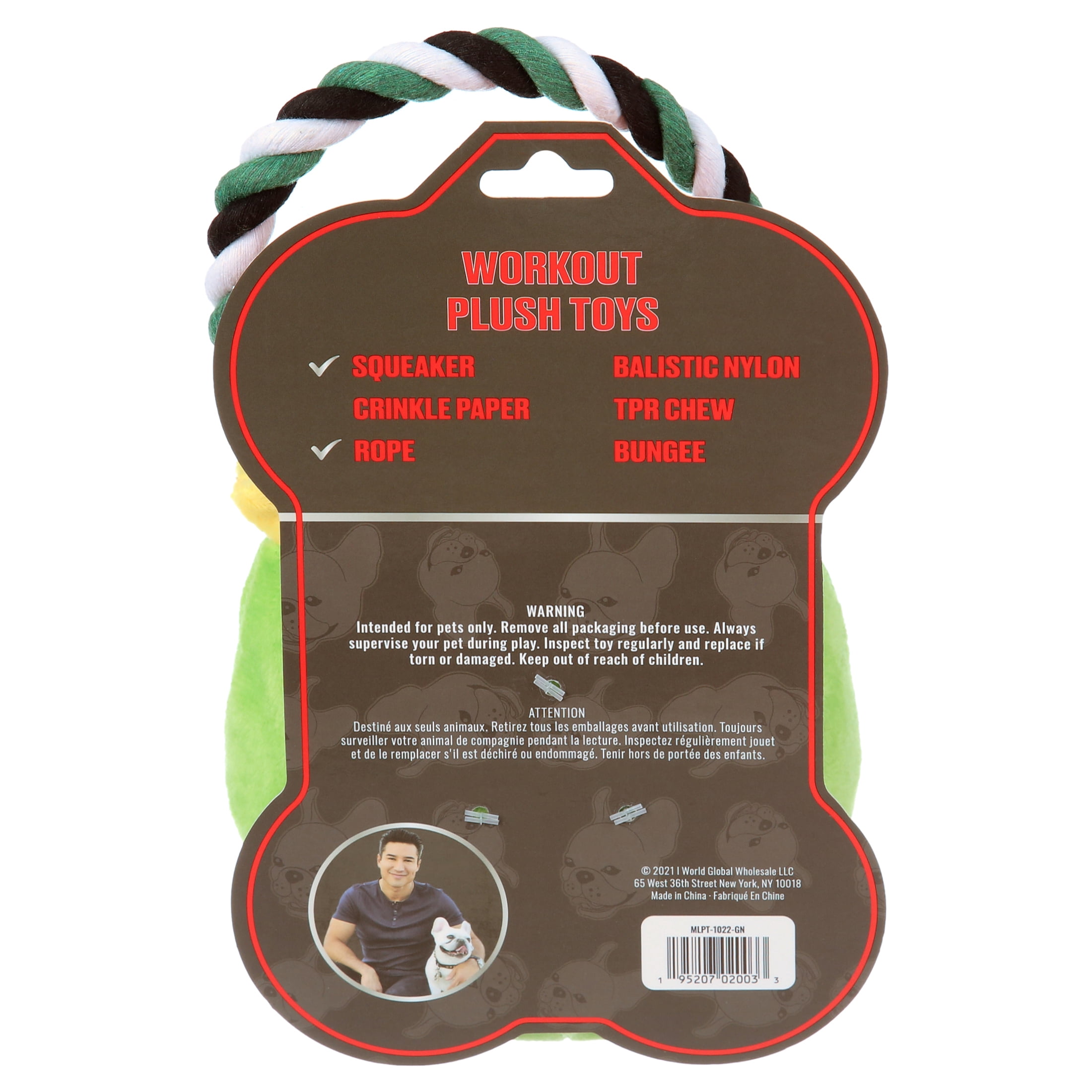 Mario Lopez - Plush Pet Toy Kettle Bell with Rope - Green