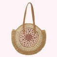 thumbnail image 6 of Round Summer Straw Bag Beach Shoulder Bag Holiday Travel Handbag for Women(Pink), 6 of 6