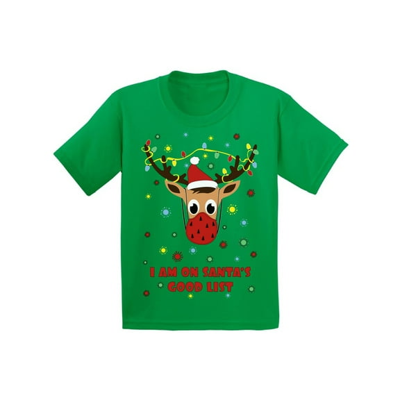 Christmas Deer Shirt for Boys Girls Xmas T-Shirt I am on Santa's Good List Funny Christmas Tee for Kids Holiday Gifts Santa's Reindeer Top