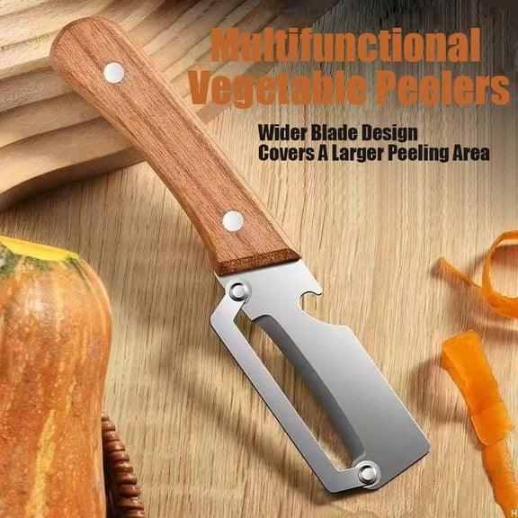 3-in-1 Stainless Steel Peeling Knife with Wooden Handle, Adjustable Julienne and Peeler for Potato, Carrot, Fruit, Sharp Kitchen Gadget