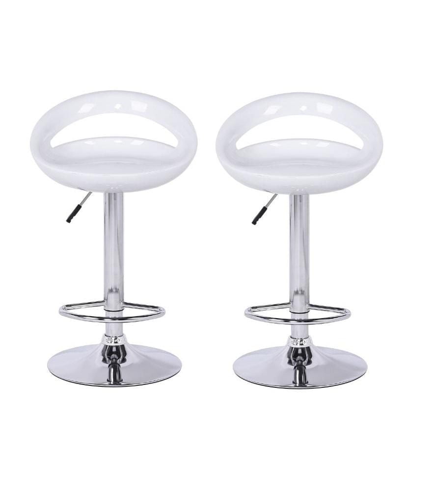Heavenly Collection White Round Stool, White Adjustable Stool, White Plastic Stool, White Shiny Stool with Stainless Steel Base, White Low Back Stool with Footrest, Plastic Stool, Kitchen Stool, Islan