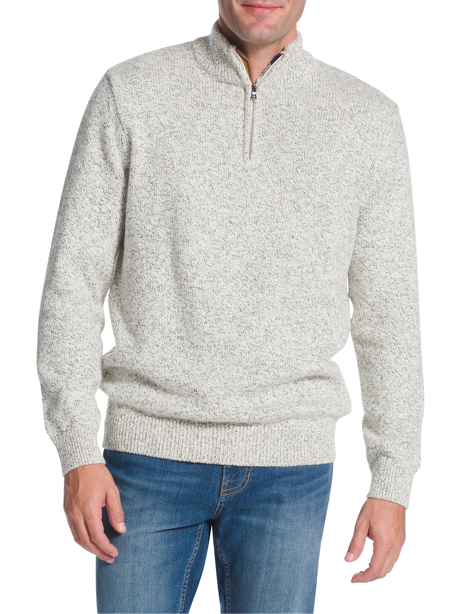 Chaps Mens Long Sleeve Twist Cotton Quarter Zip Mock Neck Sweater