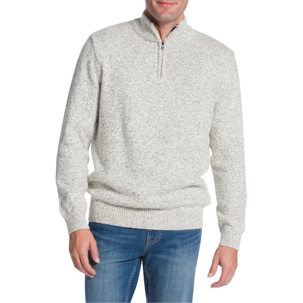 Chaps Mens Long Sleeve Twist Cotton Quarter Zip Mock Neck Sweater