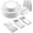 Silver, variant on 350-Piece Gold Rim Plastic Dinnerware Set for 50 Guests, Elegant Disposable Dinnerware for Party, Wedding. Includes Dinner Plates, Dessert Plates, Gold Silverware, Napkins, Cups
