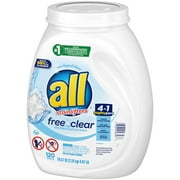 all Mighty Pacs Laundry Detergent Pacs, Free Clear for Sensitive Skin, Unscented and Dye Free, 120 Count